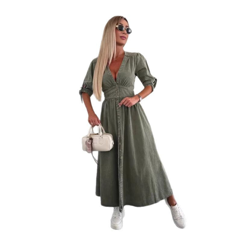 Women's Fashion Long Sleeve Loose Denim Button Shorts