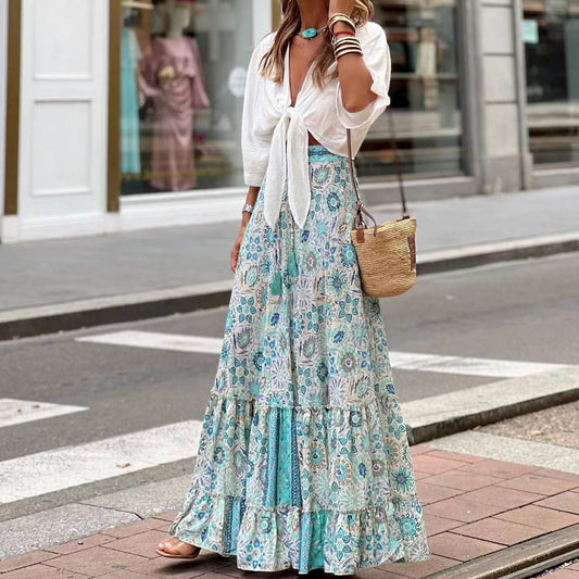 Women's Printed Summer Leisure Holiday Large Swing Skirts