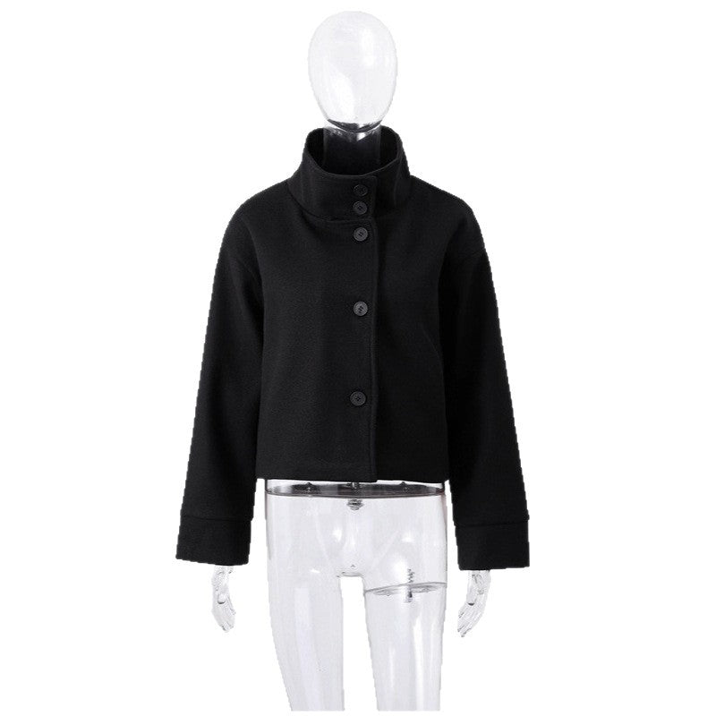 Women's Cool Stand Collar Breasted Woolen Coats