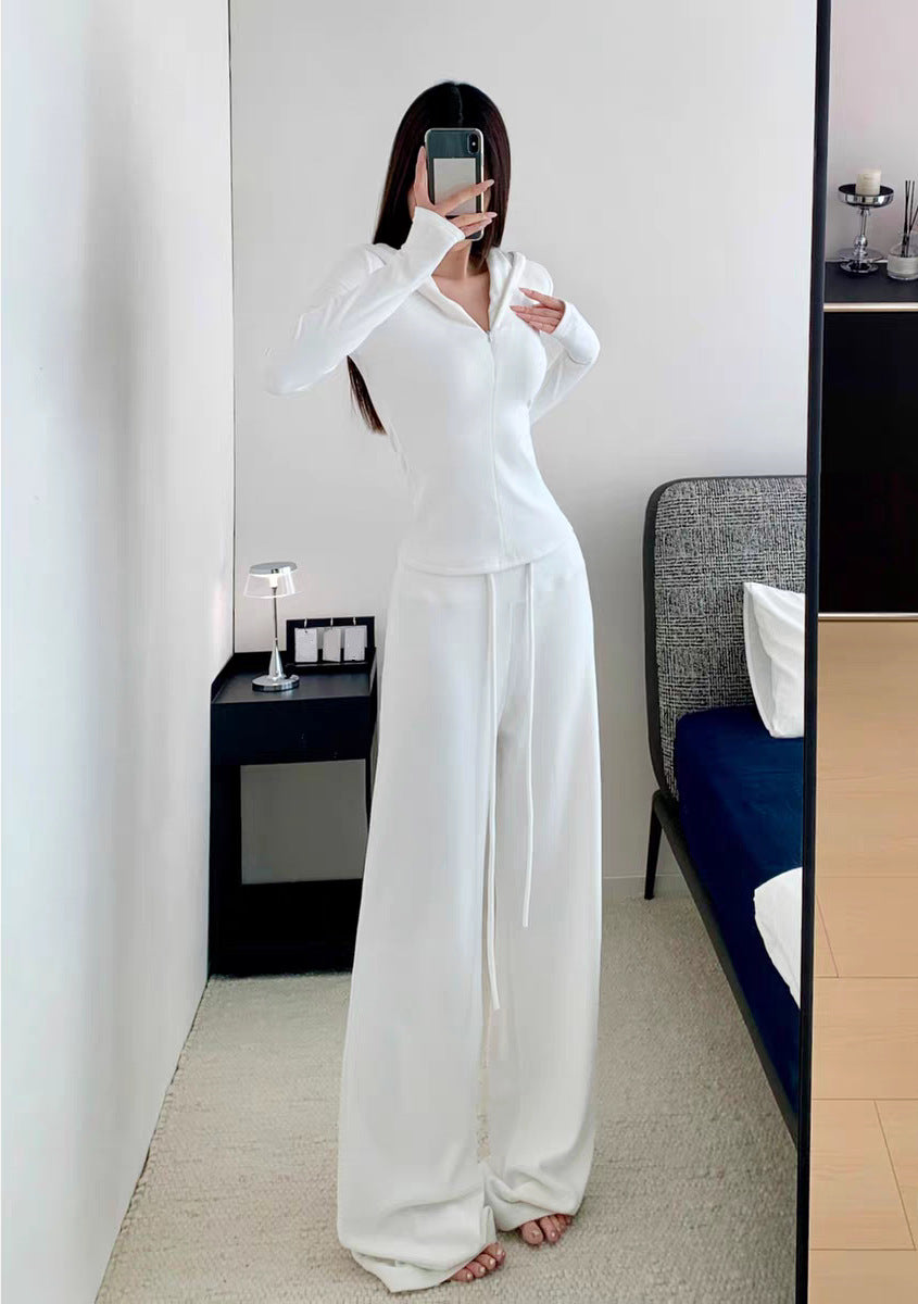 Autumn Simple Comfortable Tight-fitting Cinched Single-breasted Drawstring Trousers Suits