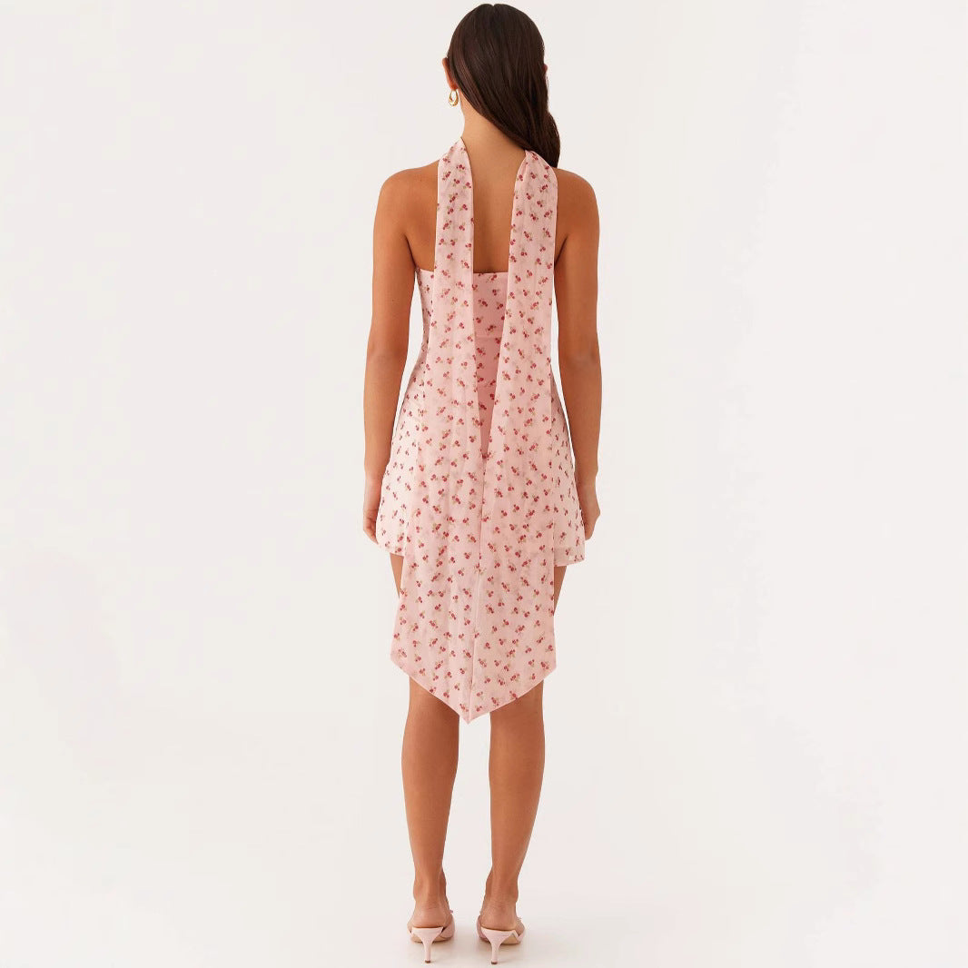 Women's Summer Halter Ribbon Printed Tube High Dress