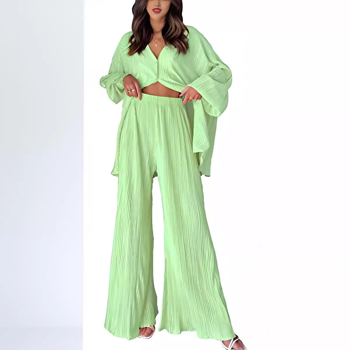 Women's Autumn Pleated Bell-bottom Single-breasted Home Wear Suits