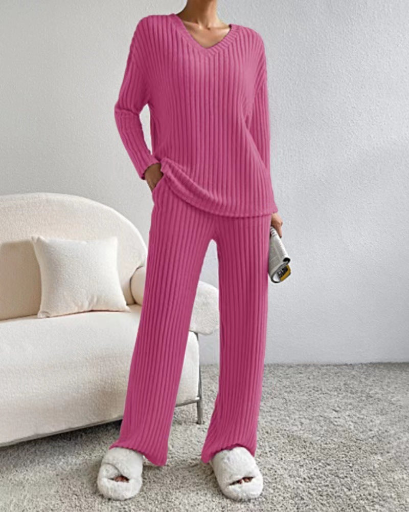 Women's Two-piece Autumn Straight Loose Temperament Sunken Stripe Pants