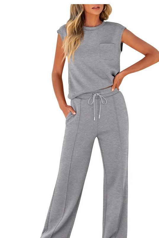 Women's Sleeveless Casual High Elastic Loose Two-piece Suits