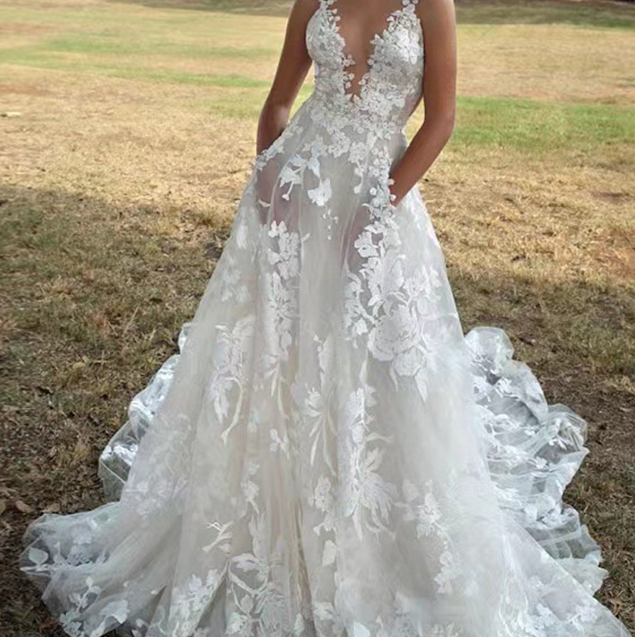 Women's Pettiskirt Lace Bridal Dress Sexy White Dresses