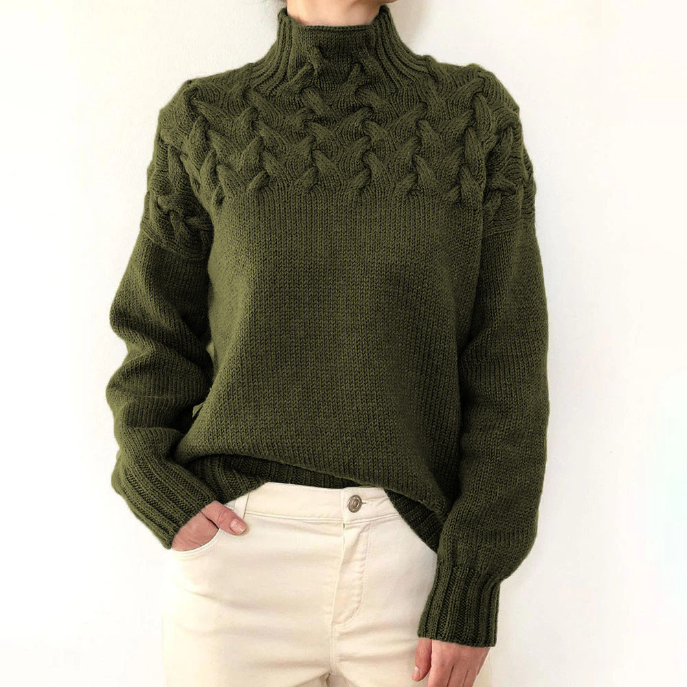 Women's Fashion Cable Knit Detail Turtleneck Long Sweater