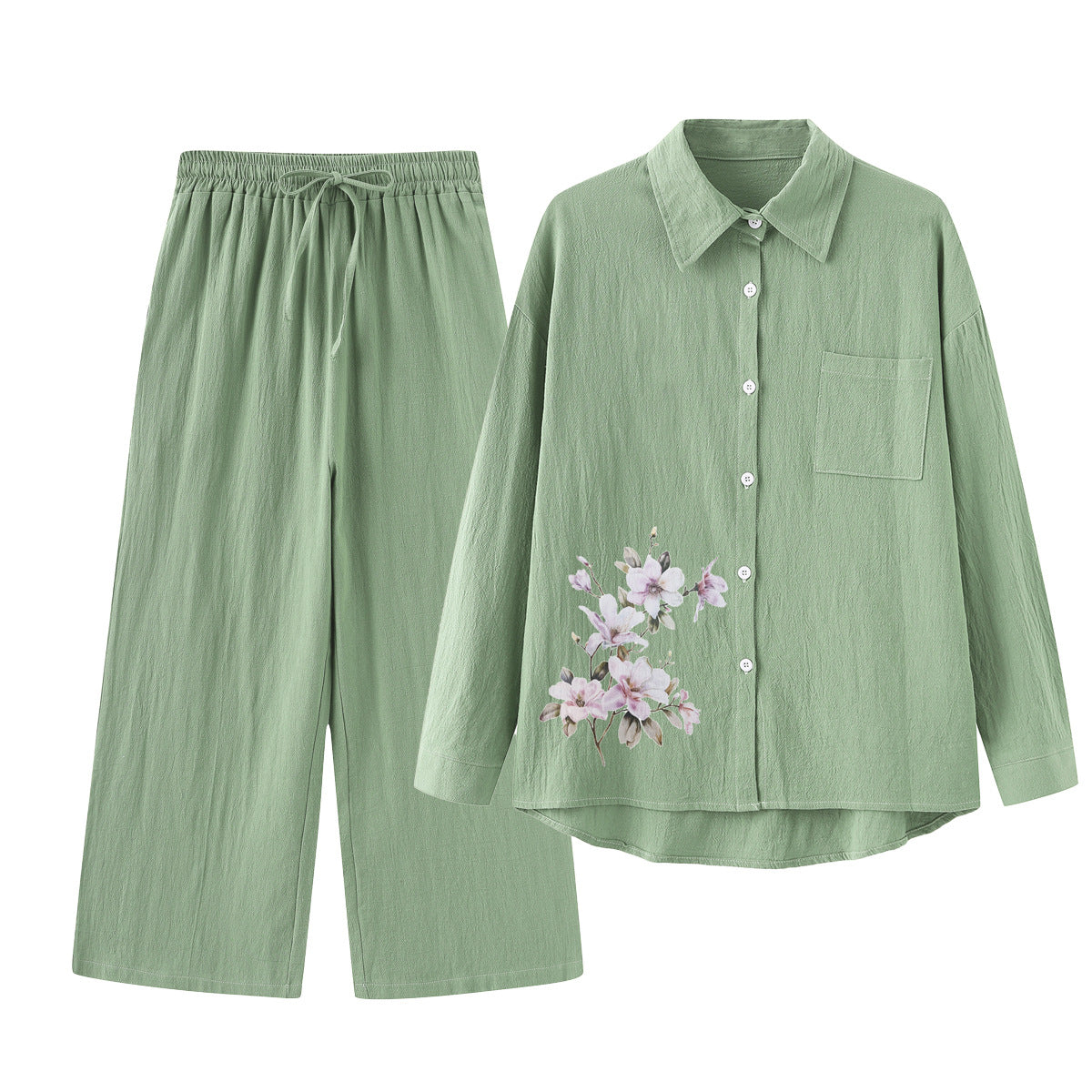 Women's 2 Piece Set Cotton Linen Shirt Pants