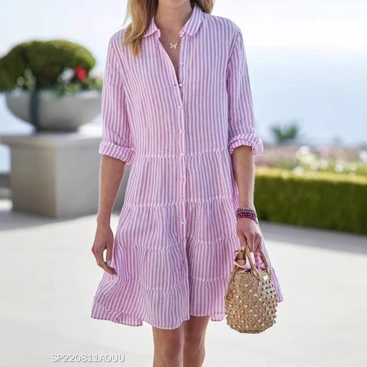Women's Autumn Long Sleeve Striped Shirt Dress