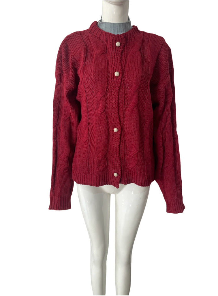 Knitted Round Neck Long Sleeve Twist Sweaters