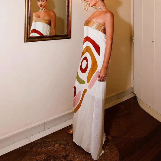 Women's Sexy Fashion Tube Satin Positioning Printing Dresses