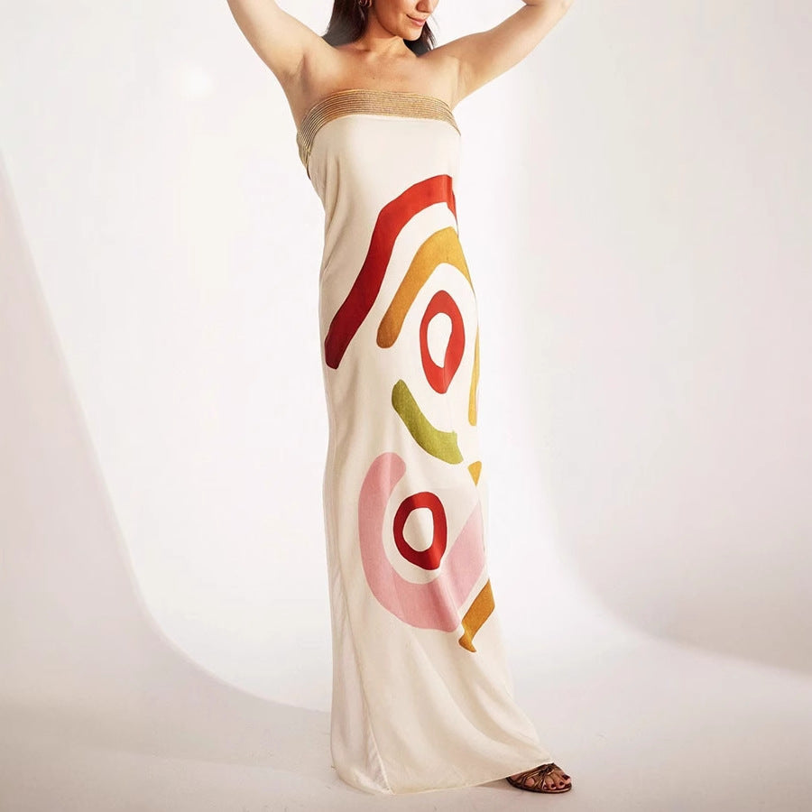 Women's Sexy Fashion Tube Satin Positioning Printing Dresses