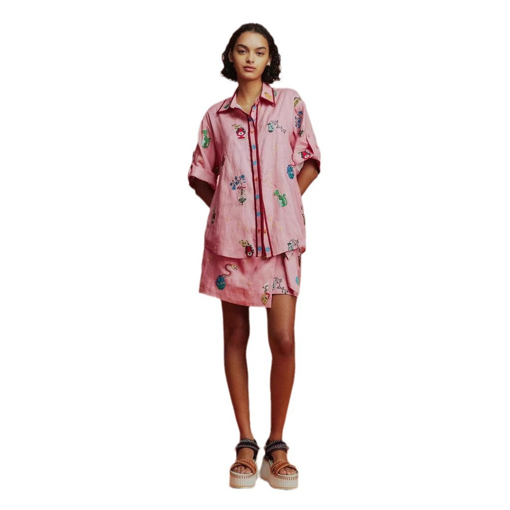 Fashion Casual Linen Shirt Collar Two-piece Suits