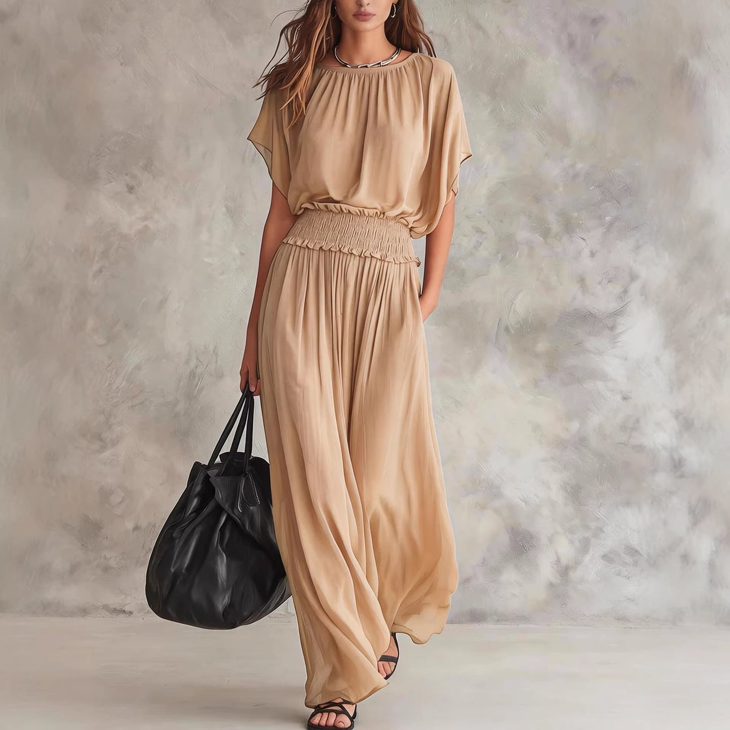 Summer Draping Smocking Elegant Exquisite Long Dress