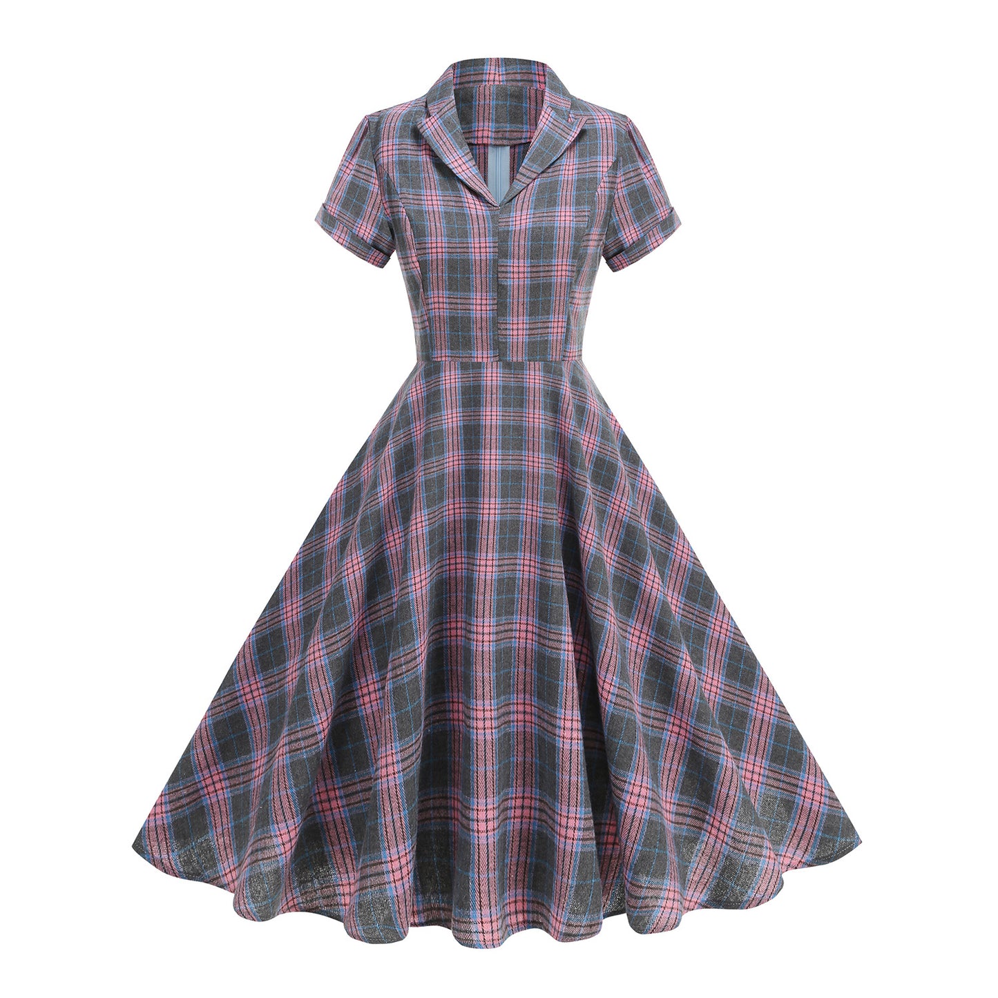 British Plaid Retro Elegant Collar Mid-length Large Dresses