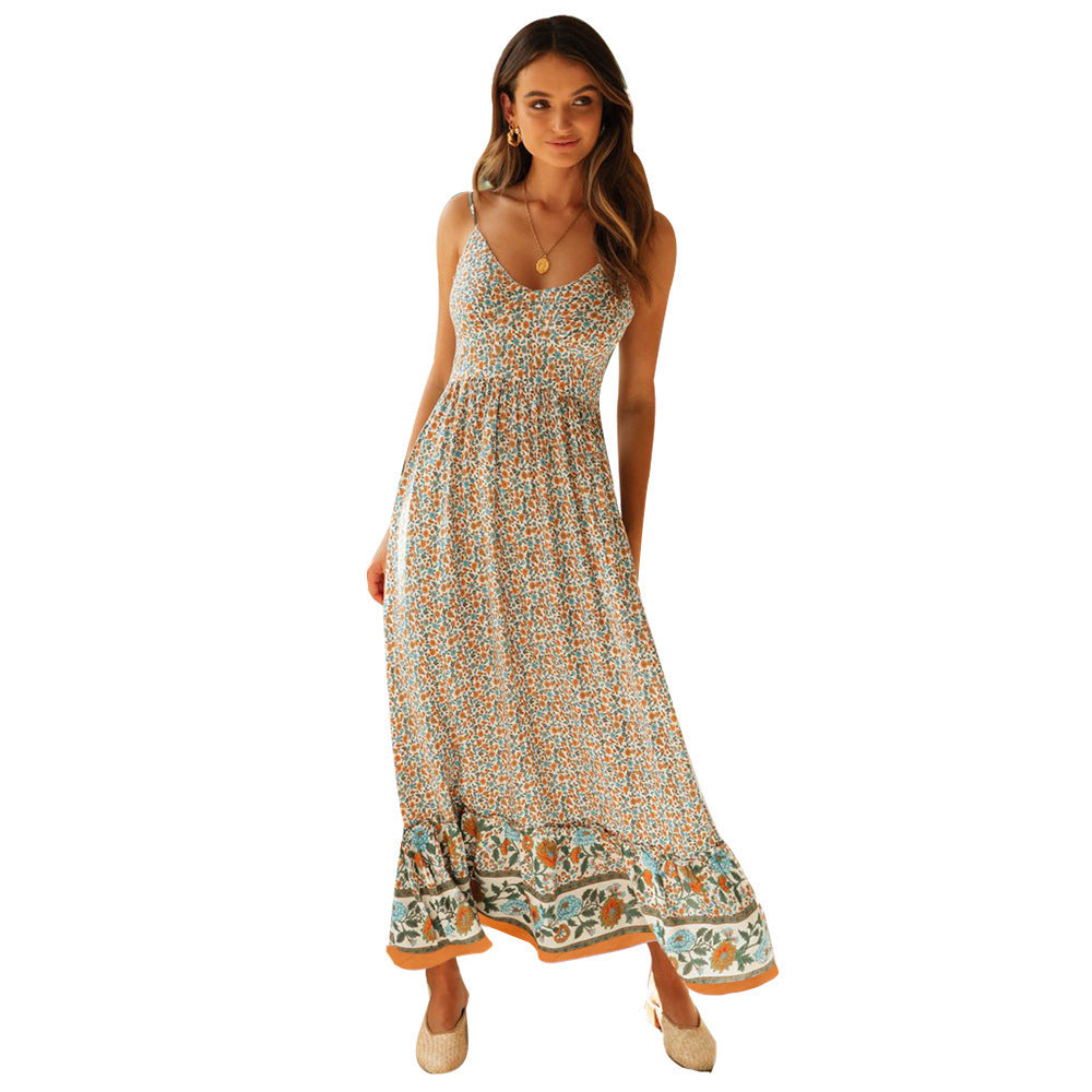 Women's Summer Large Swing Bohemian Strap Floral Dress