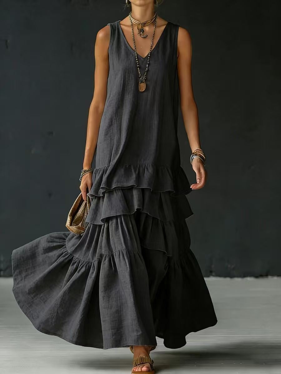 Women's Spring Solid Color Loose Large Sleeveless Dress