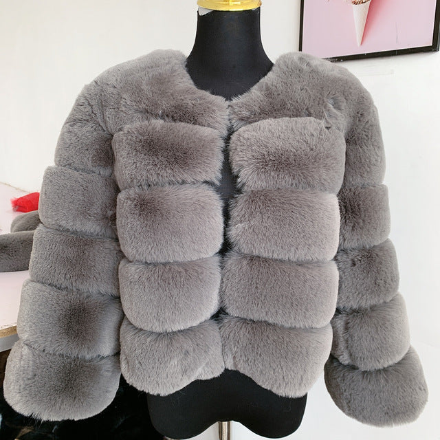 Women's Warm Leisure Stitching Faux Fox Fur Coats