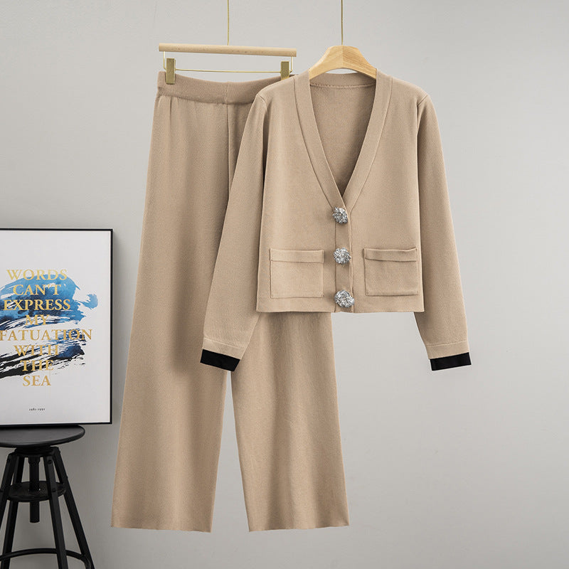 Women's Crystal Buckle Idle Style Elegant Outfit Suits