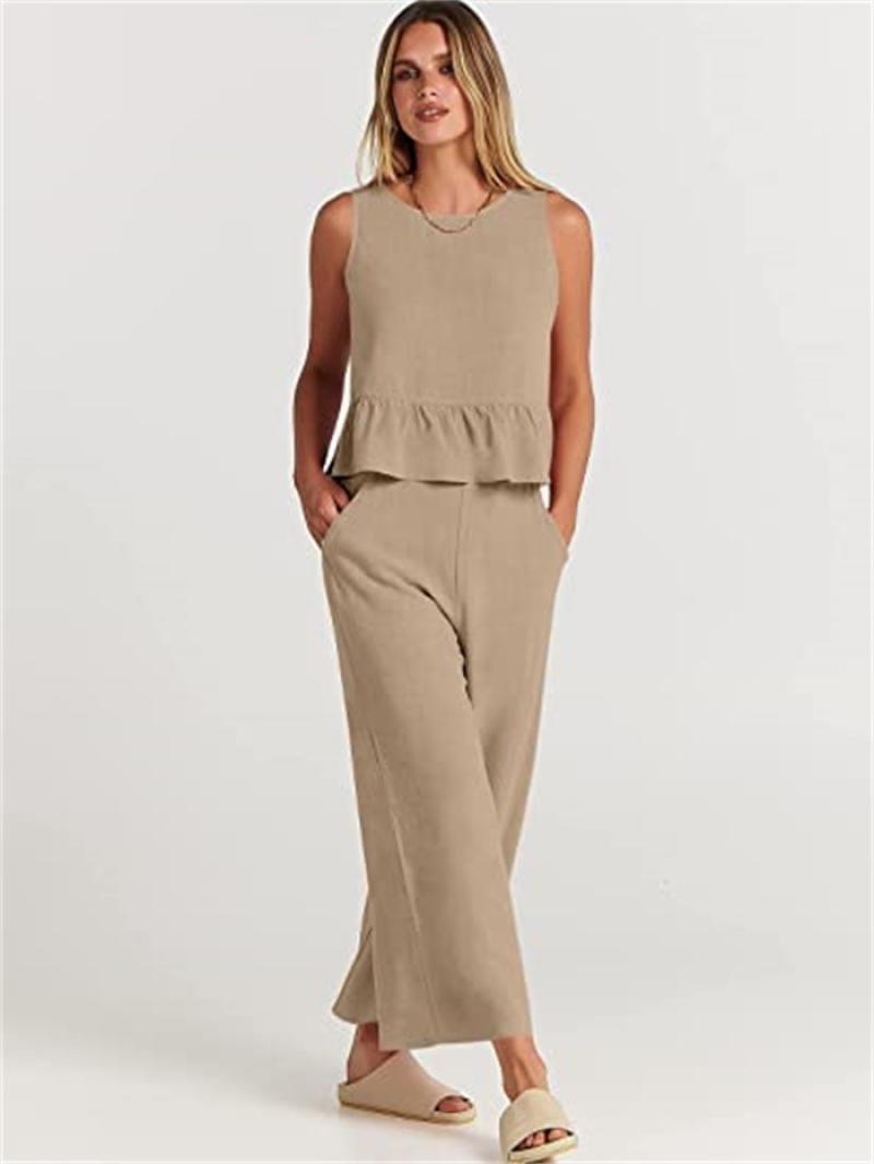 Women's Summer Sleeveless Pleated Wide Leg Cropped Pants