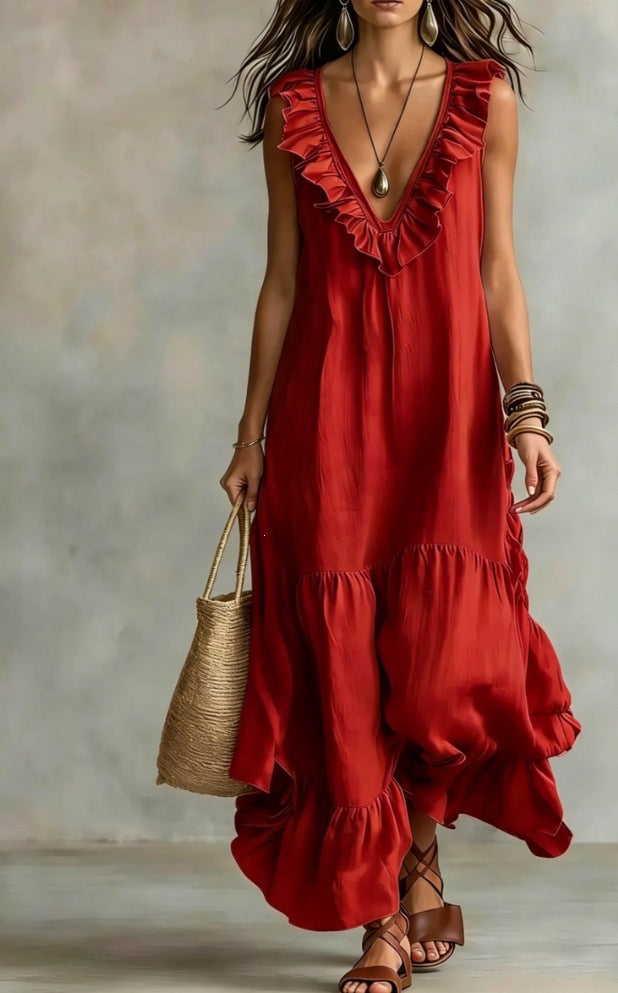 Women's Solid Color Sleeveless Cotton Linen Swing Dress
