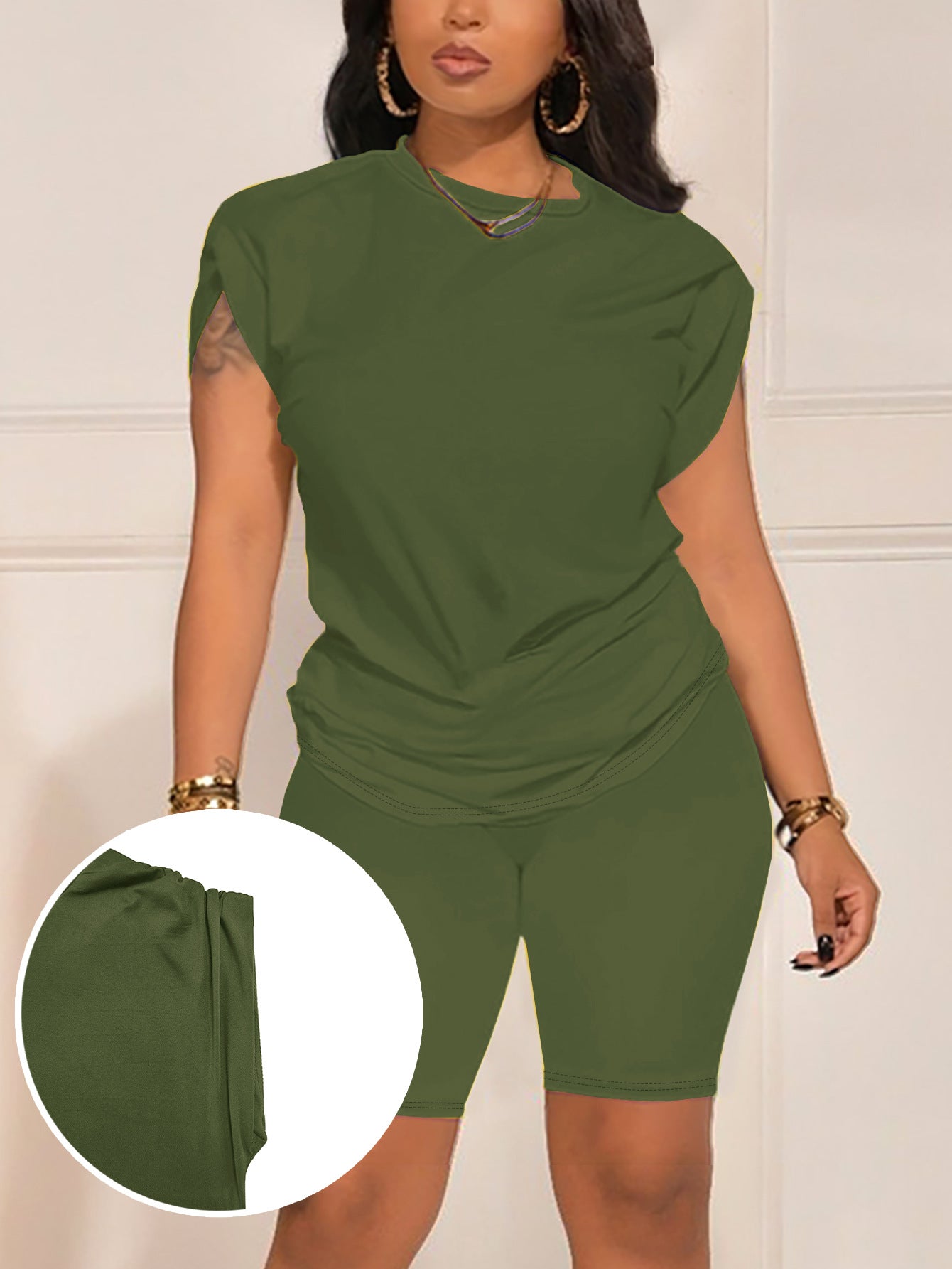 Women's Round Neck Sleeve With Two-piece Summer Fashion Casual Suit