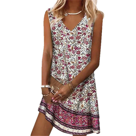 Fashion Casual Geometric Pattern Ran Printed Dress