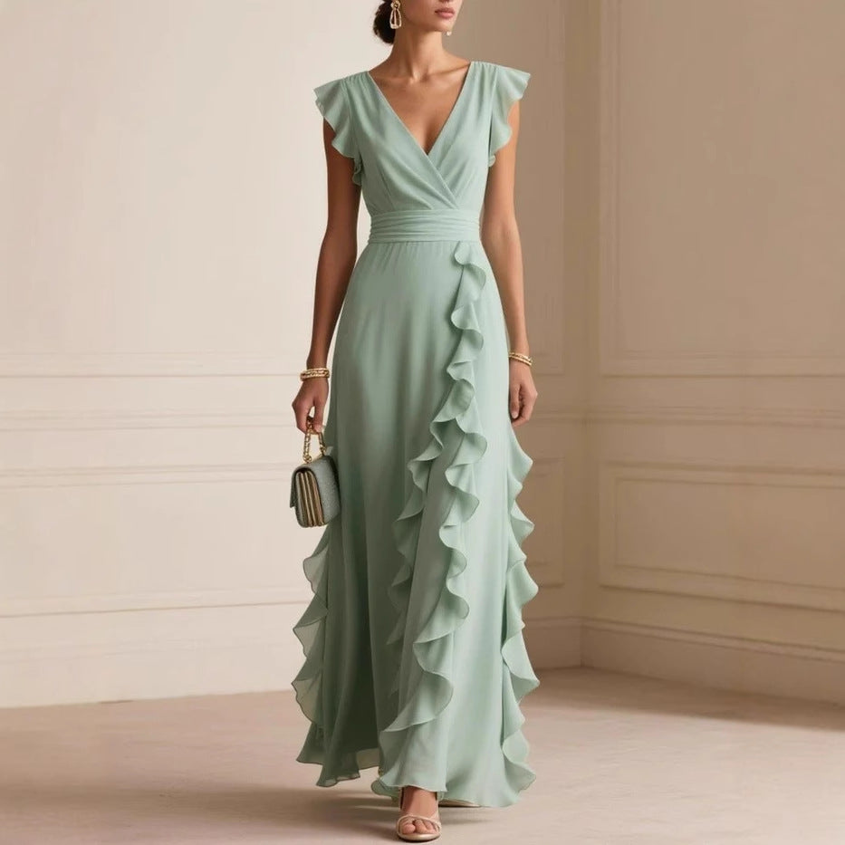 Women's Solid Color Pleated Sleeves Collar Dress Dresses
