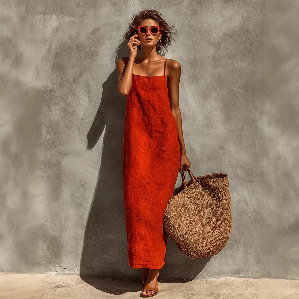 Women's Summer Solid Color Strap Fashion Comfort Casual Dress