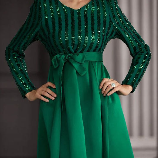 Sequined Temperament Commute Solid Color Red Dresses