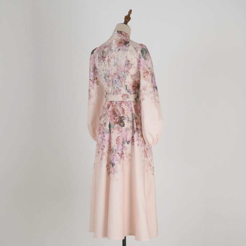 Style Stand-up Collar Puff Sleeve Single-breasted Positioning Dresses
