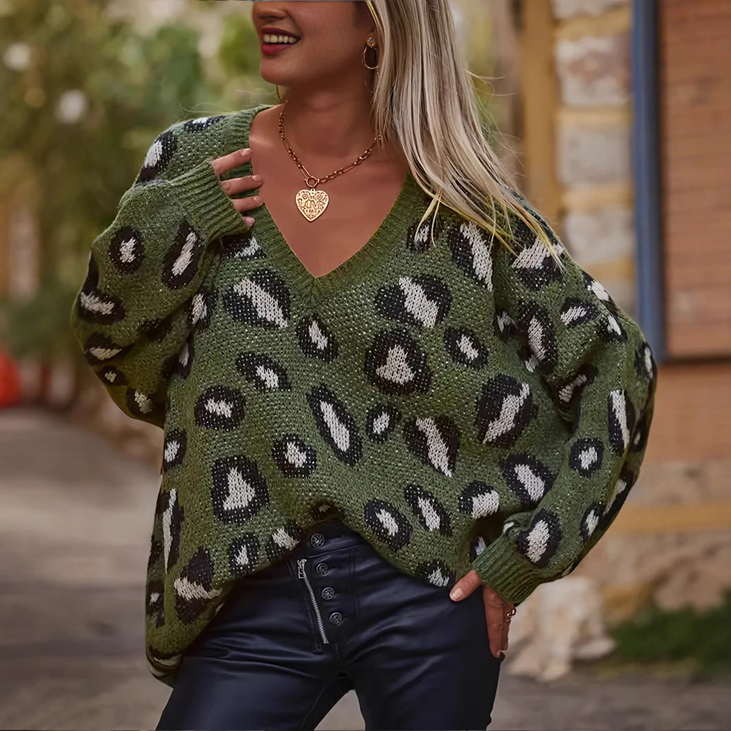 Loose Pullover Coffee Color Irregular Pattern Sweaters