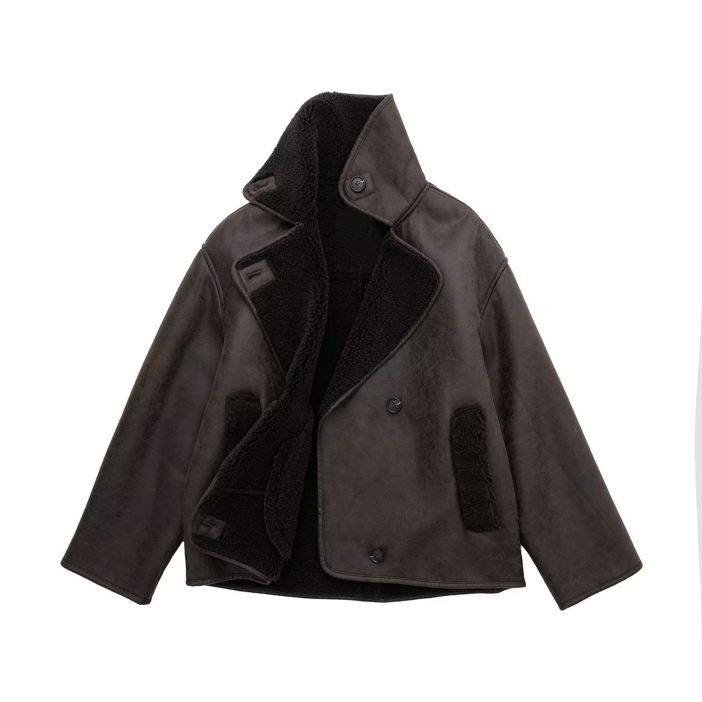 Artificial Lamb Fur Lapel Integrated Double-sided Jackets