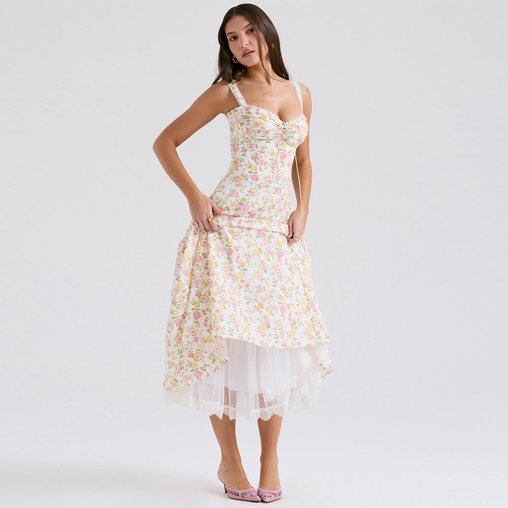 Floral Print Dress Midi Elegant Slimming Dresses