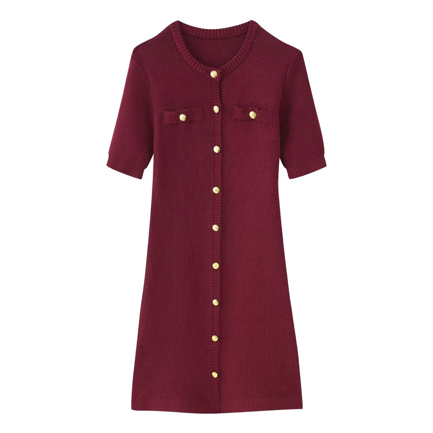 Women's Summer Fashion Round Neck Single-breasted Sleeve Dresses