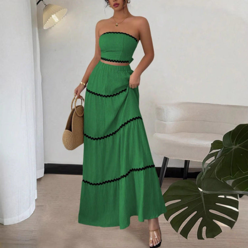 Summer Vacation Leisure Graceful Tube Lace Long Stitching Dress
