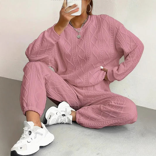 Women's Fashion Jacquard Thread Casual Two-piece Female Suits