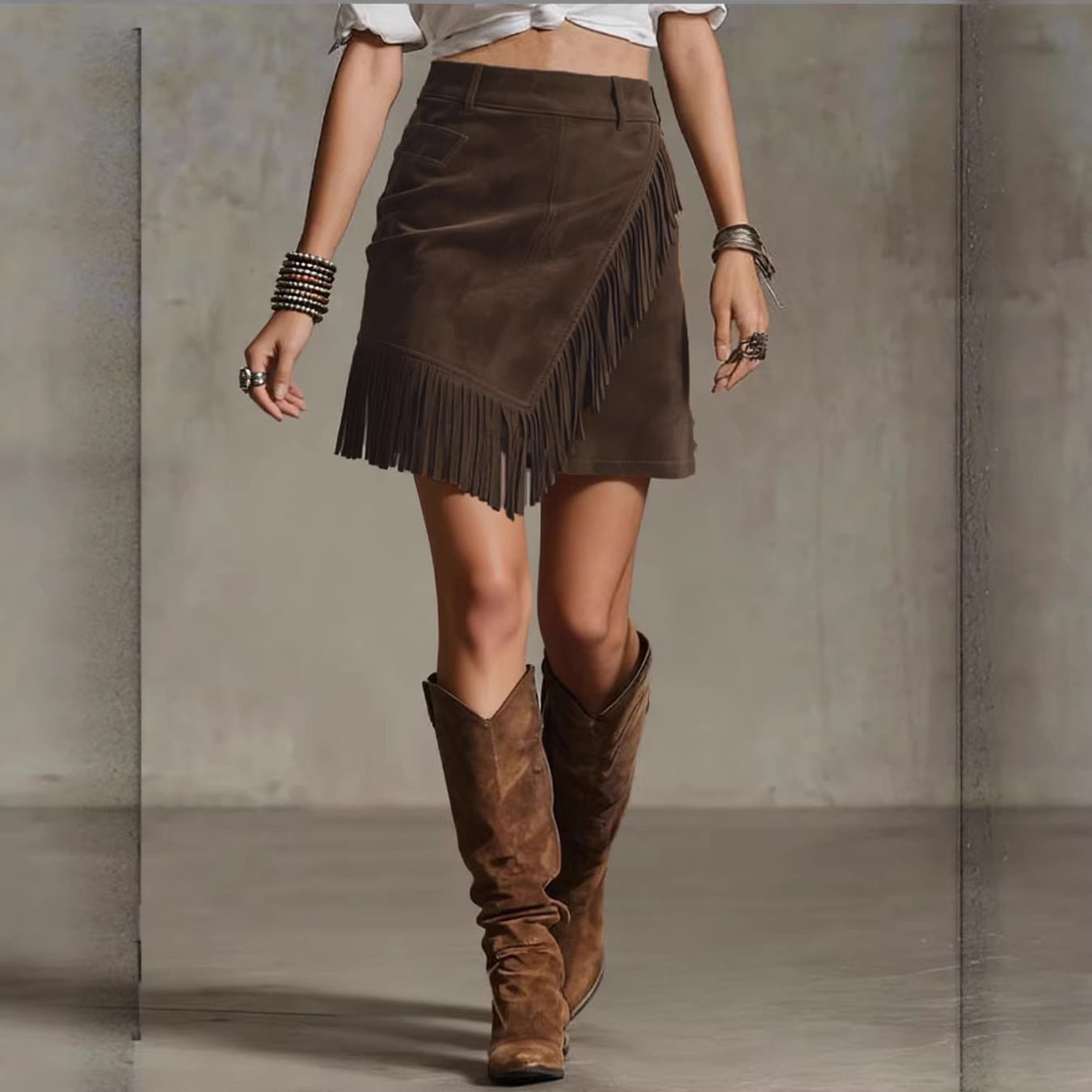 Women's Retro Western Style Tassel Suede Skirts