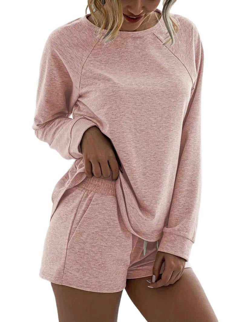 Women's Solid Color Elegant Two-piece Round Neck Long Sleeve Fashion Casual Suit