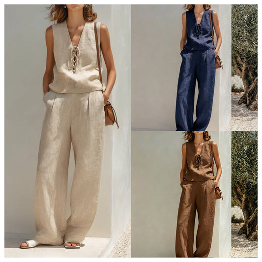 Women's Lace Up High Street Retro Minimalist Fashion Casual Suit