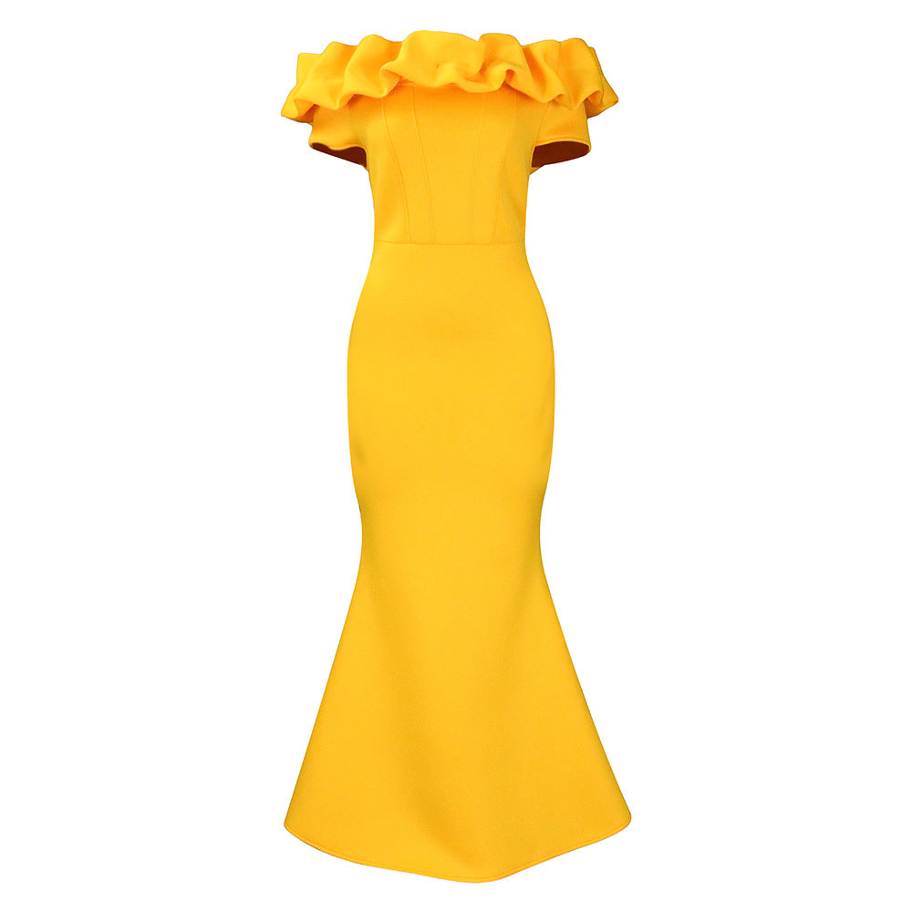 Women's Solid Color Fishtail Wooden Ear African Dress