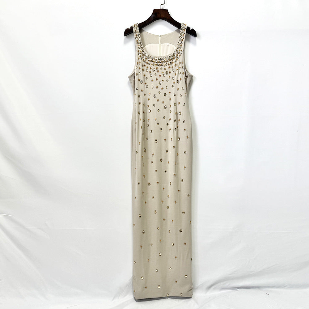 Fashion Bead Diamond Stretch Long Gown Dress
