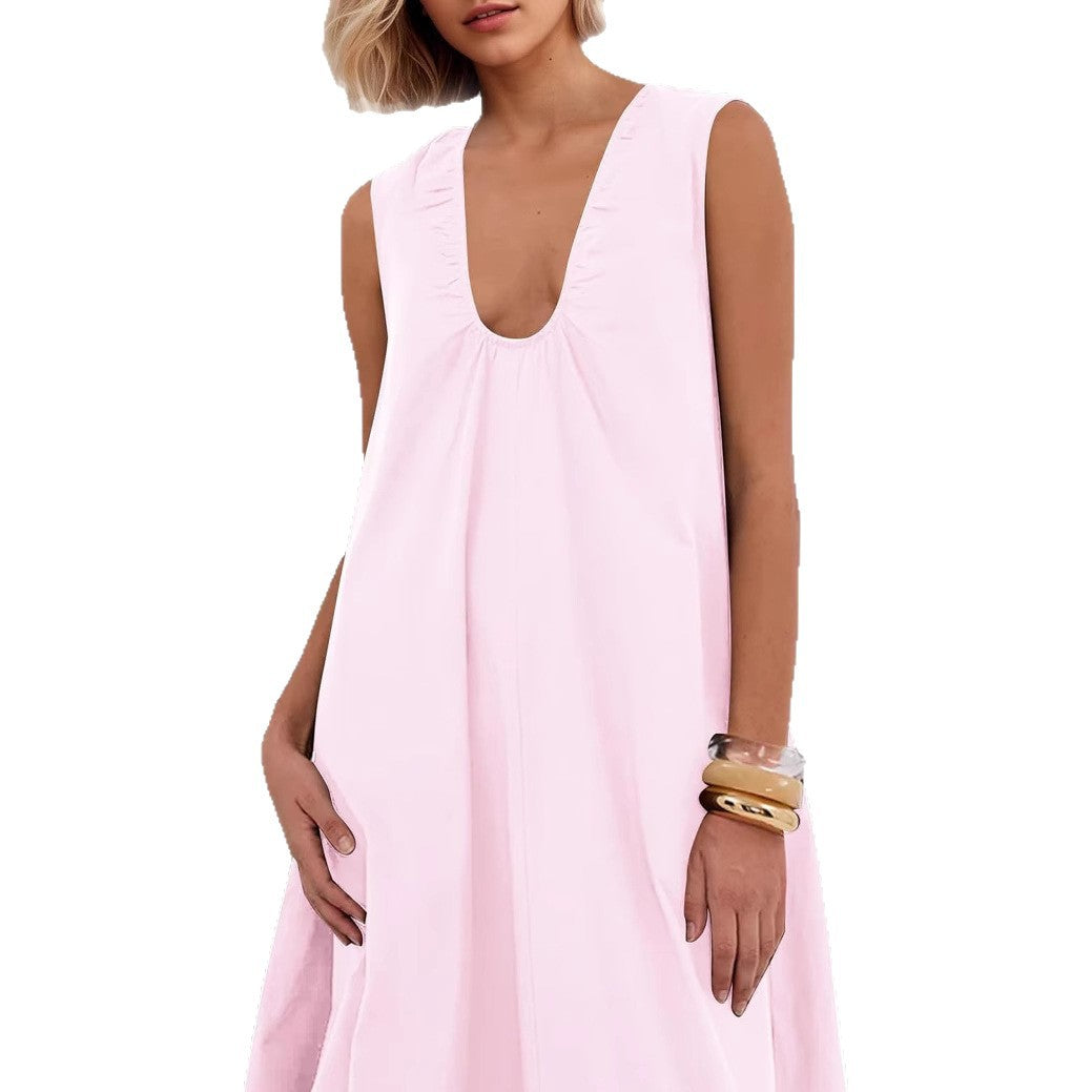 Fashionable Commuter Pleated Double A- Line Slimming Dress