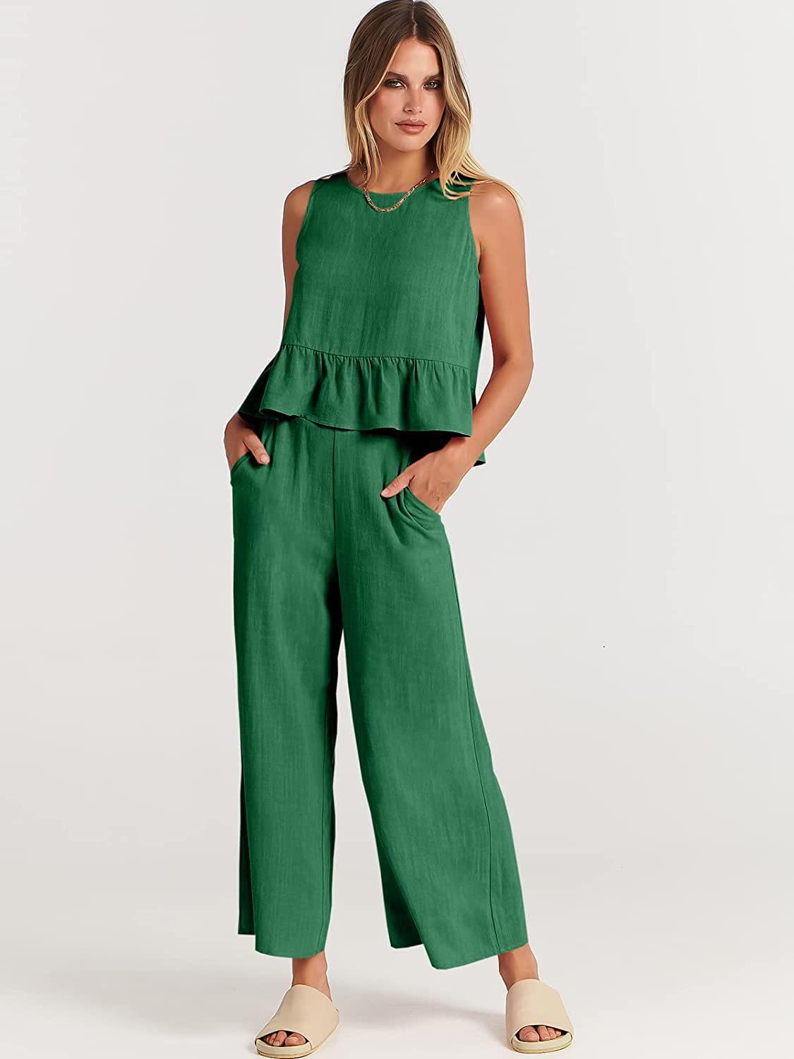 Women's Summer Sleeveless Pleated Wide Leg Cropped Pants