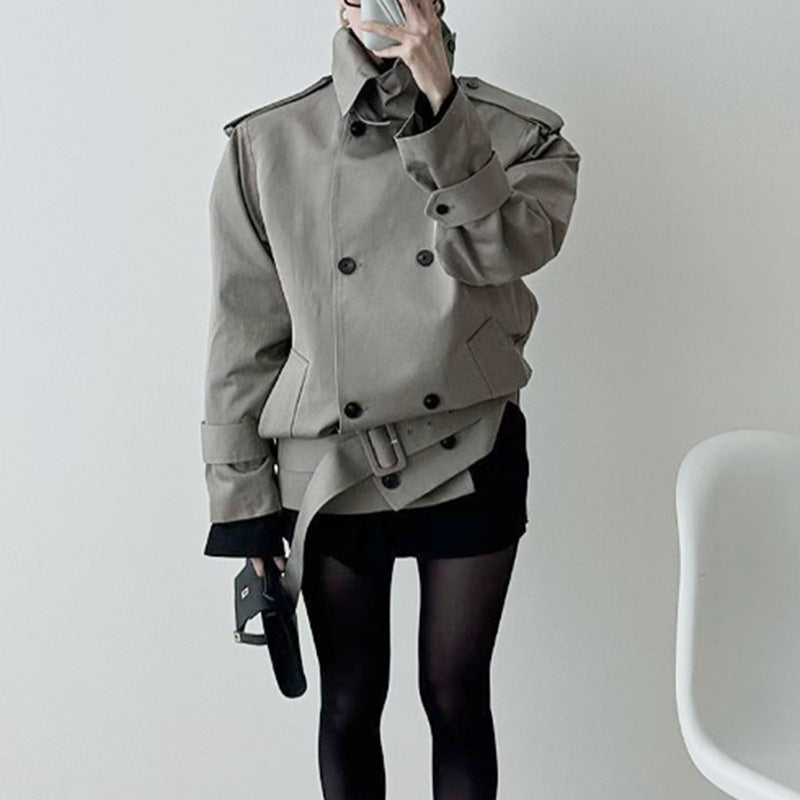 Women's Pure Color Lapel Long Sleeve Trench Coats