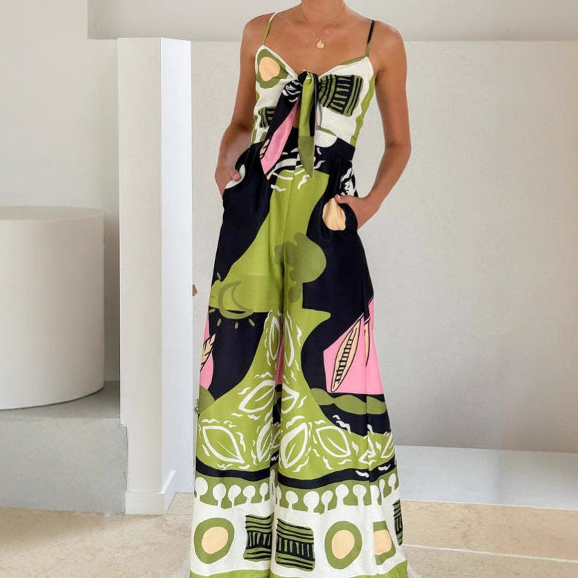 Women's Casual Fashion Digital Printing Chest Strap Jumpsuits