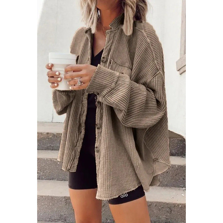 Loose Waffle Casual Shirt Stitching Fashion Blouses