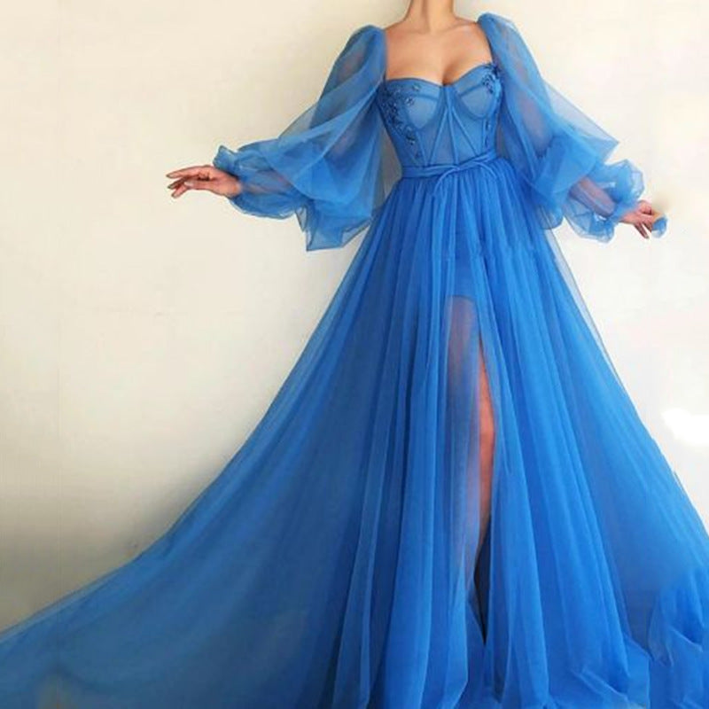 Women's Mesh Long Sleeve One-piece Dress Large Wedding Dresses