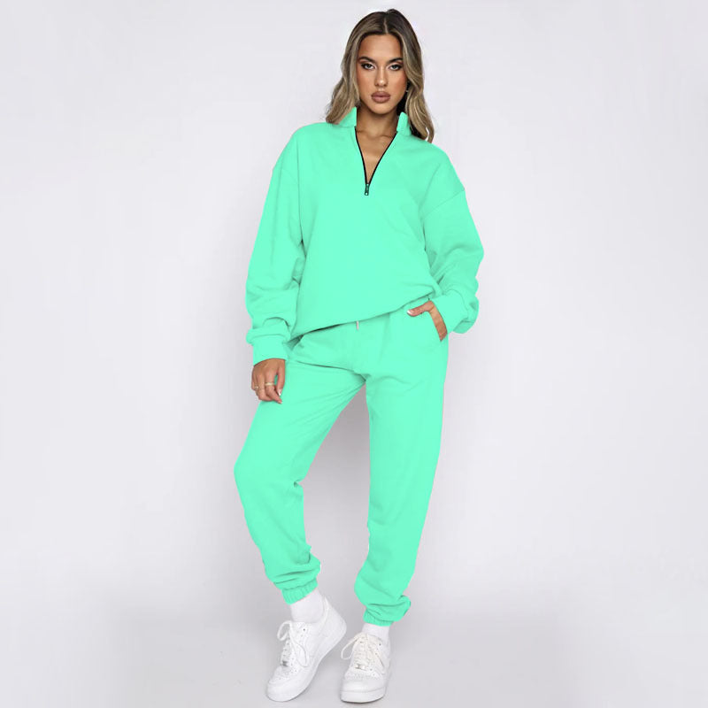 Solid Color Stand Collar Zipper Pullover Suits
