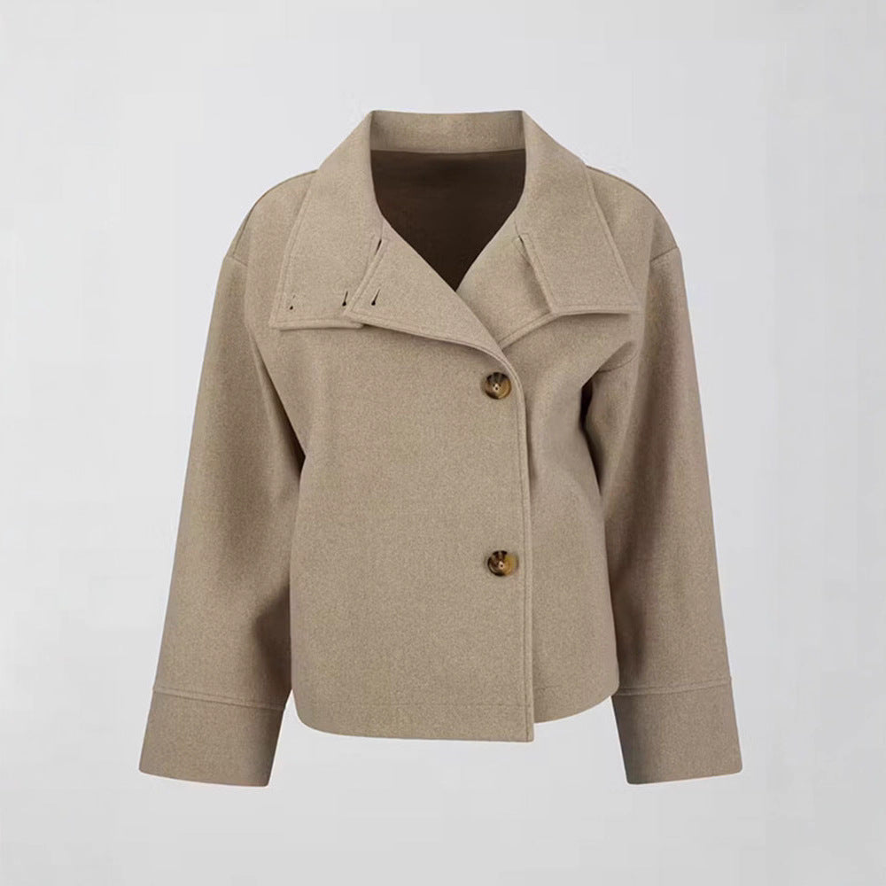 Women's Cool Stand Collar Breasted Woolen Coats