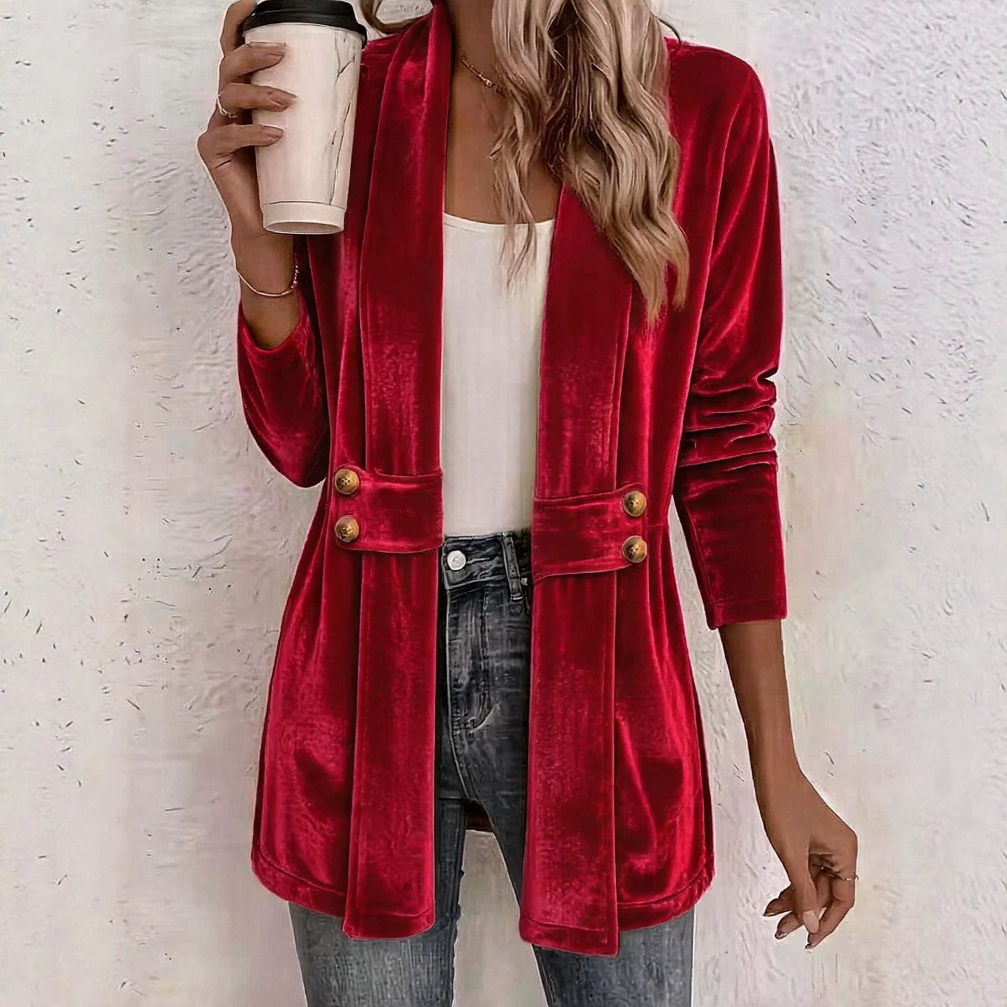 Women's Double-breasted Decorative Gold Veet Idle Style Versatile Women's Sweater